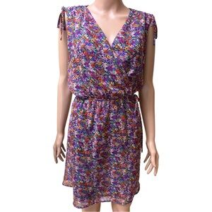 Gilli Multicolor Floral Sleeveless Faux Wrap Dress Large